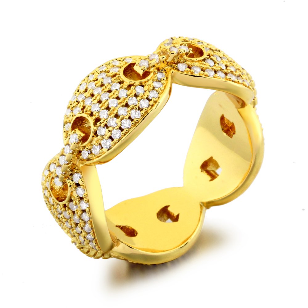 18K Gold Iced Out CZ Mariner Ring