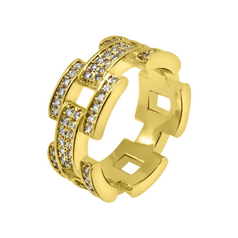 18K Gold Designer Iced Out CZ Ring