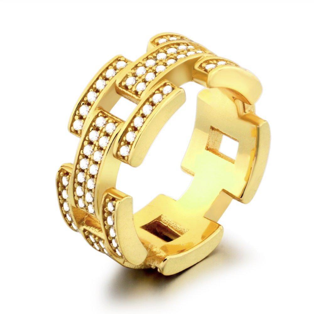 18K Gold Designer Iced Out CZ Ring