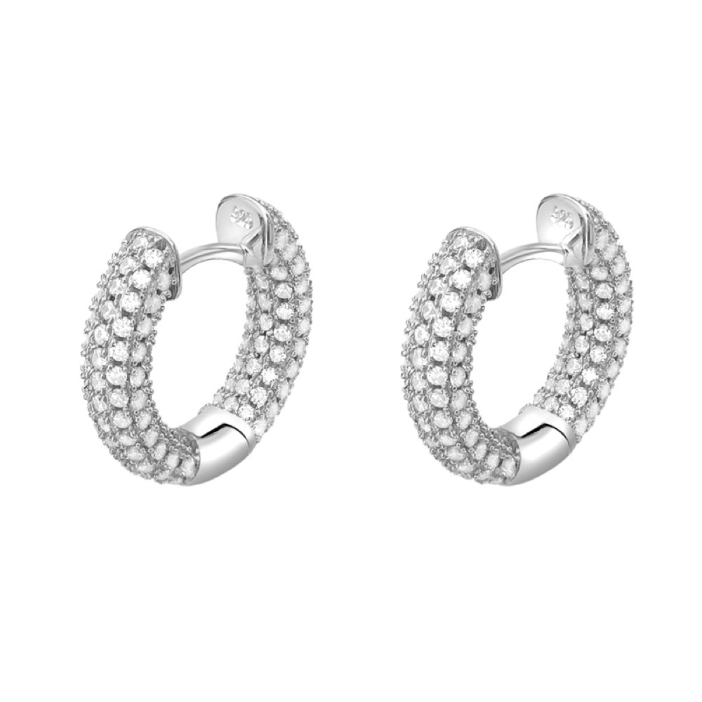 Sterling Silver Pave Iced Out Hoop Earrings