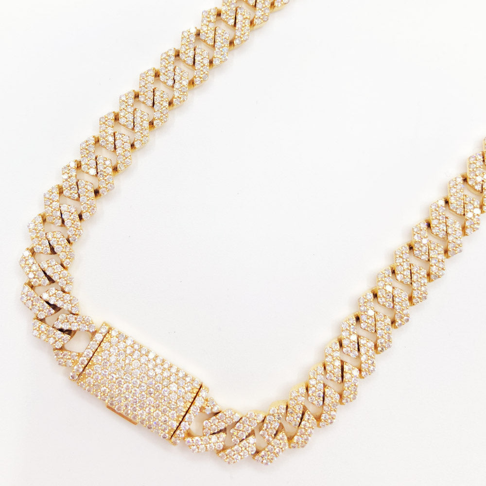 10K Gold Genuine Diamond Straight Edge Cuban Chain