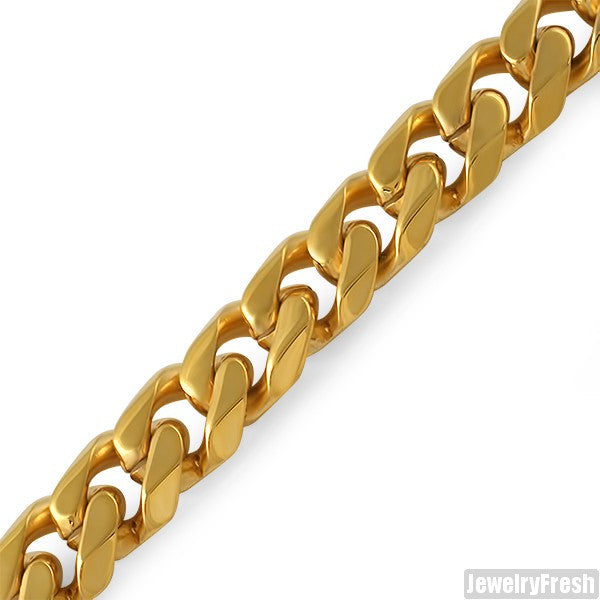 10mm Stainless Steel 14K Gold IP Miami Cuban Bracelet