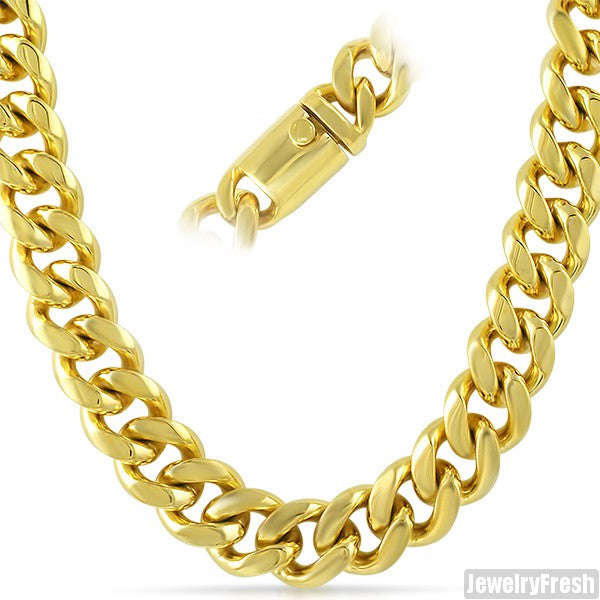 15mm 14K Gold IP Luxury Miami Cuban Chain