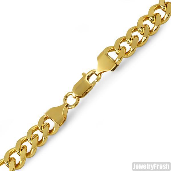 10mm 14K Gold IP Mens Cuban Bracelet