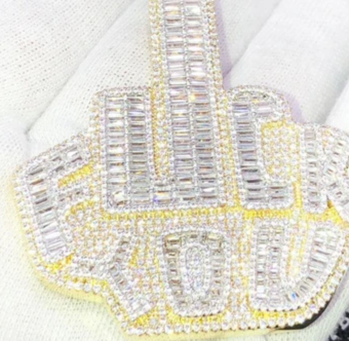 Flawless Baguettes Iced Out FU Middle Finger Pendant