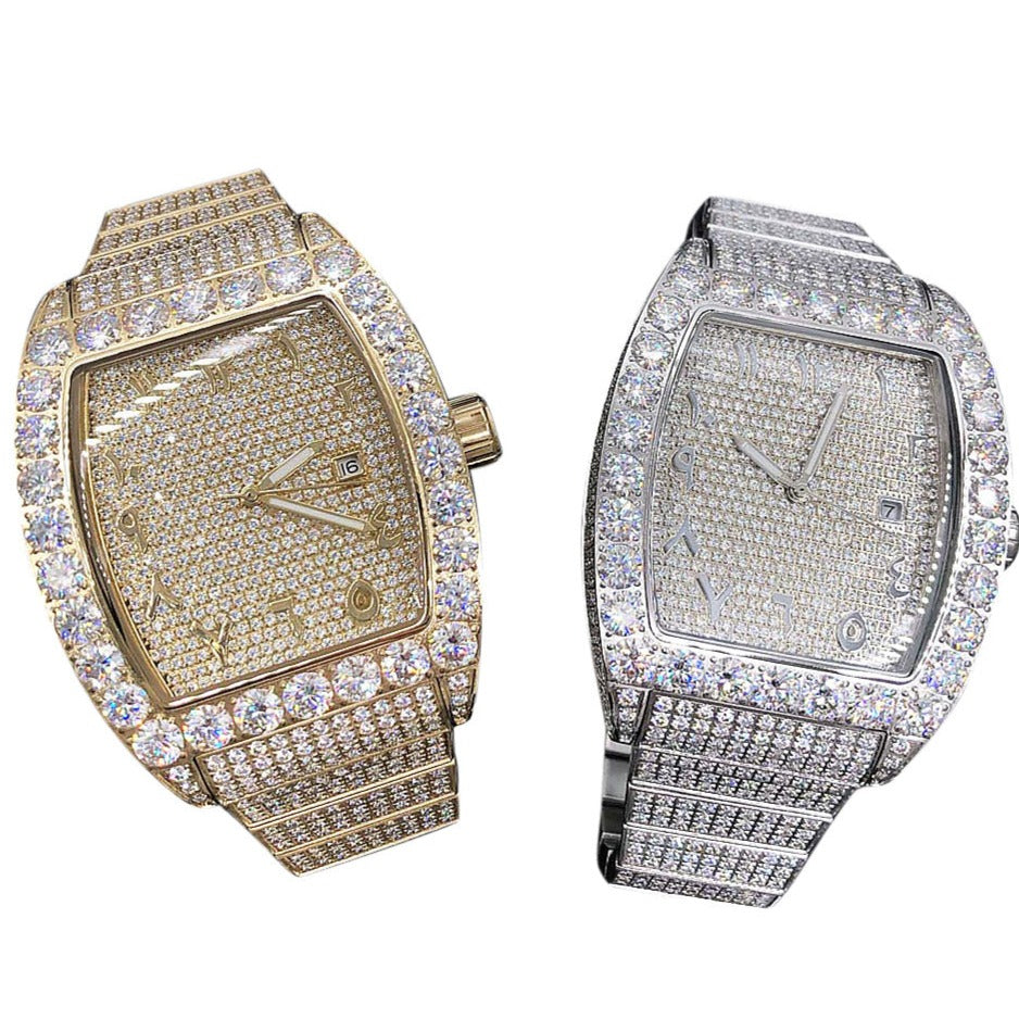 Full Iced Out VVS Moissanite Diamond Watch, Stainless Steel Watch