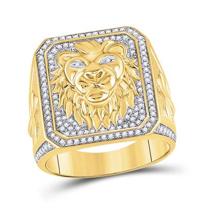 10K Gold 0.63 Carat Lion Shield Mens Ring