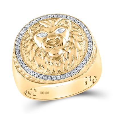10K Gold 0.33 Carat Lion Medallion Mens Ring