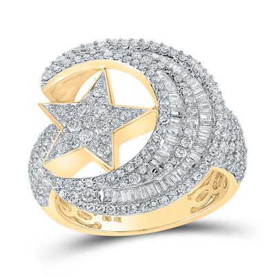10K Gold 2.33 Carat Crescent Star Baguette Diamond Ring