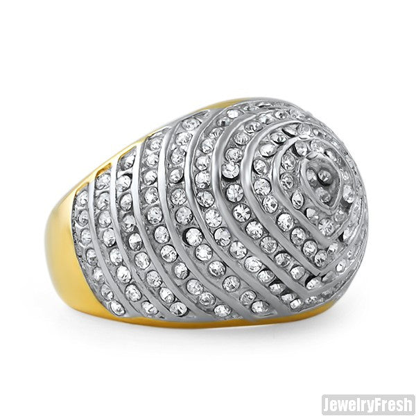 14K Gold IP Czech Crystal Bullseye Ring