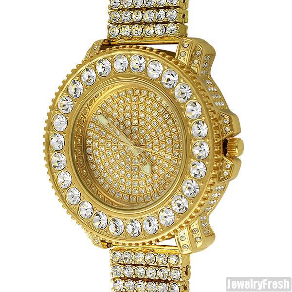 Gold Big Rocks Bezel Fully Iced Out Watch JewelryFresh