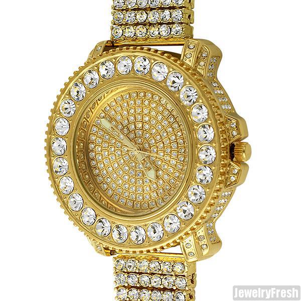 Gold Big Rocks Bezel Fully Iced Out Watch