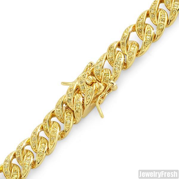 Canary Yellow Gold Iced Out Miami Cuban Bracelet