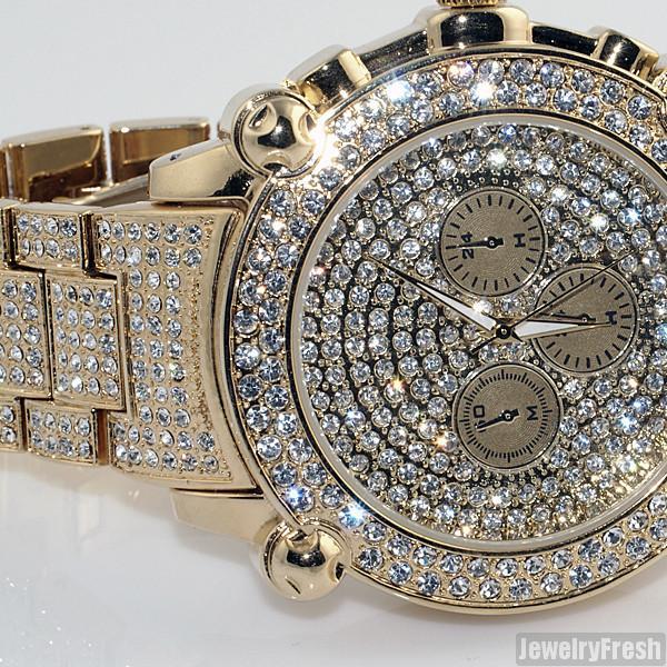 Gold Jumbo Chrono Full Iced Mens Hip Hop Watch