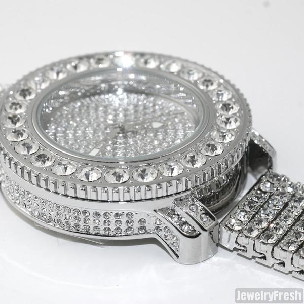 Rhodium Big Rocks Bezel Fully Iced Out Watch