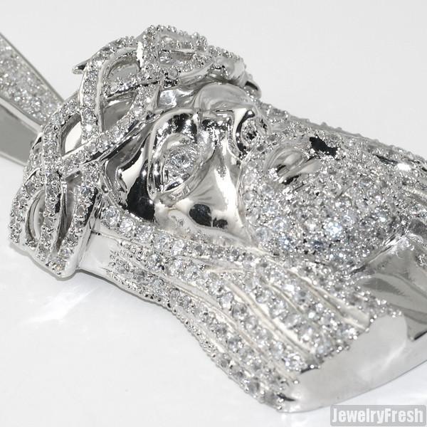 Rhodium Simulated Diamond 3D Jesus Pendant