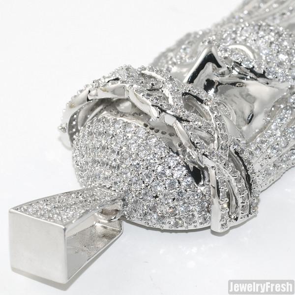 Rhodium Simulated Diamond 3D Jesus Pendant