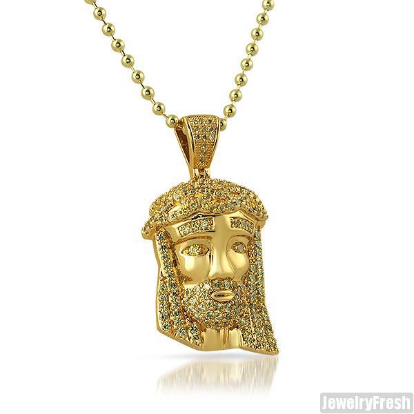 Canary Yellow Iced Out Mini Jesus Head Pendant