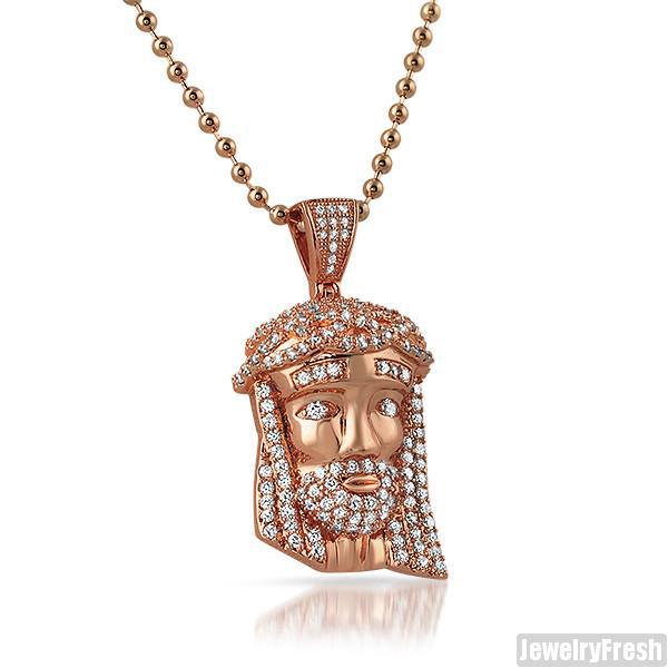 Rose Gold Iced Out Mini Jesus Head Pendant