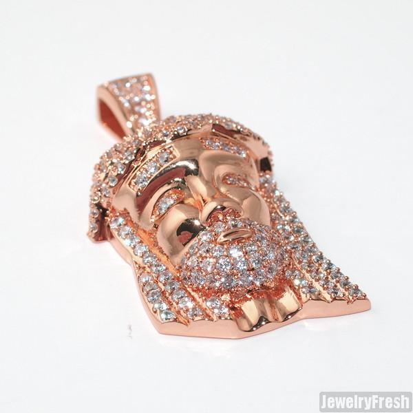 Rose Gold Iced Out Mini Jesus Head Pendant