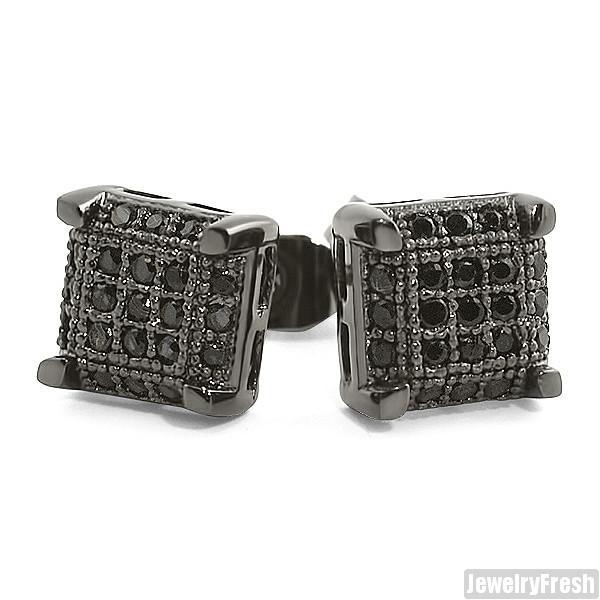 All Black Small Cube Micropave Earrings