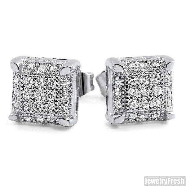 White Gold Finish Small Cube Micropave Earrings