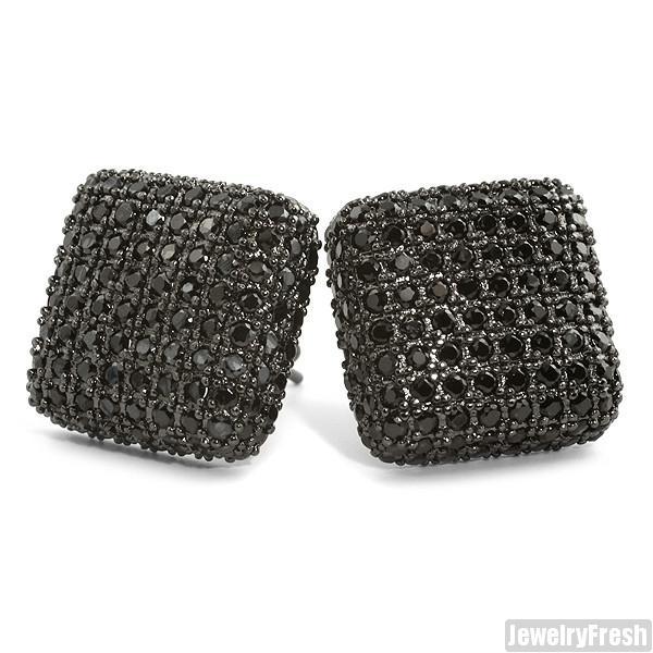 Black Jumbo Full Iced Out 360 Cushion Earrings