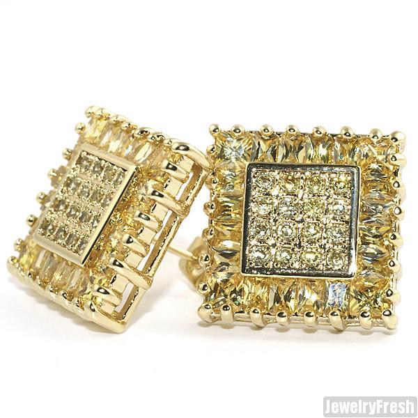 Gold Canary Baguette Border Square Jumbo Studs