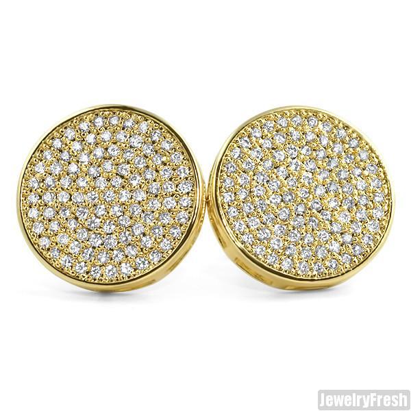 18k Gold Finish Fully Iced Out Jumbo Circle Studs