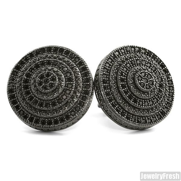 Jumbo Black Bullseye Round CZ Earrings