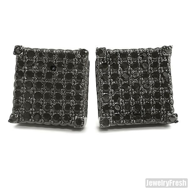 Black Full Iced Cube Simulated Diamond Earrings