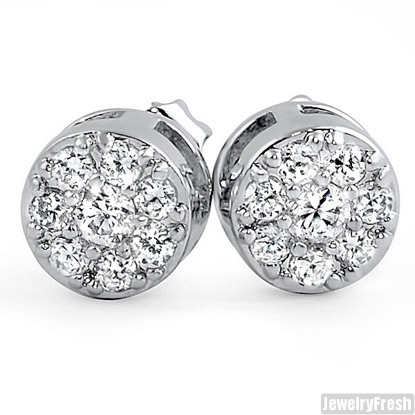 Rhodium Simulated Diamond Cluster Stud Earrings