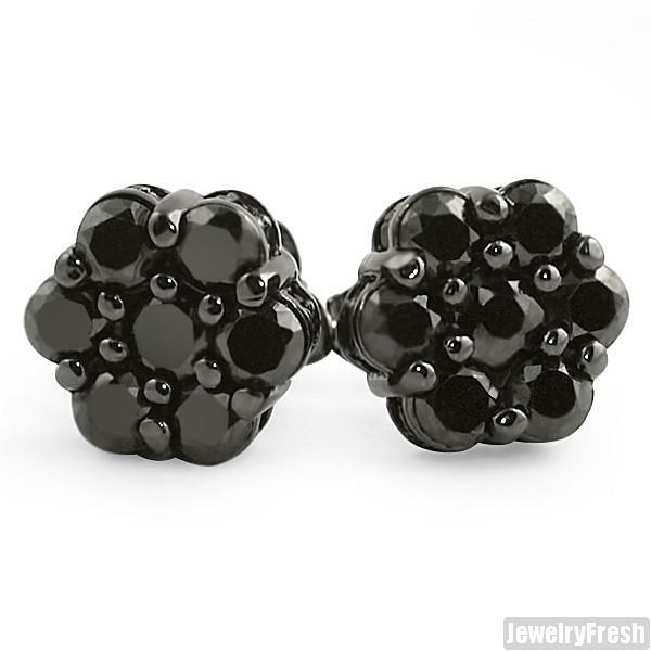 Black Simulated Diamond Large Cluster Earrings