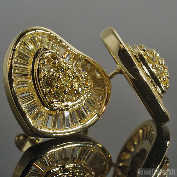 Canary Yellow Large Heart Shaped CZ Earrings