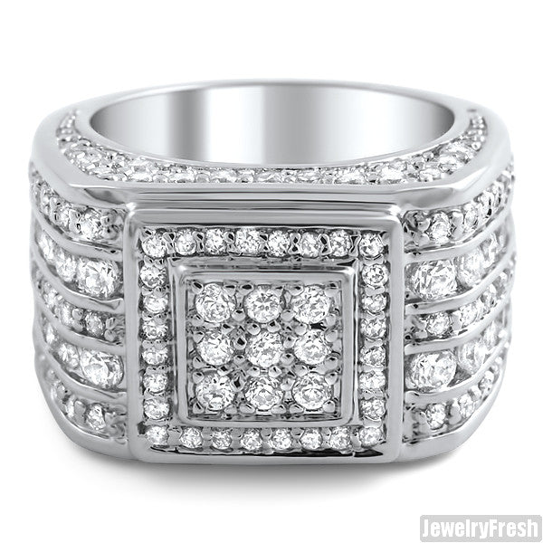 Custom 5 Carat CZ Superbowl Ring Rhodium Finish JewelryFresh