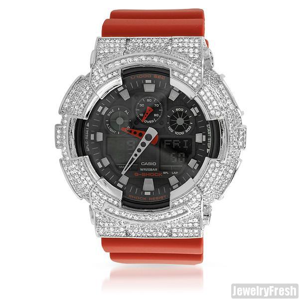 Red Custom Iced Out Bezel Casio G Shock GA 100 JewelryFresh
