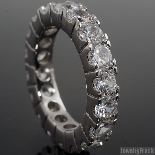 Rhodium Finish Big Rocks Prong Set CZ Eternity Ring
