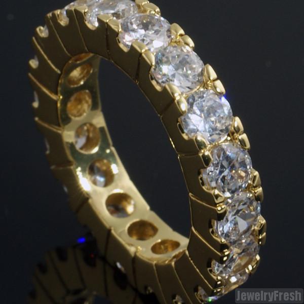 Gold Finish Big Rocks Prong Set CZ Eternity Ring