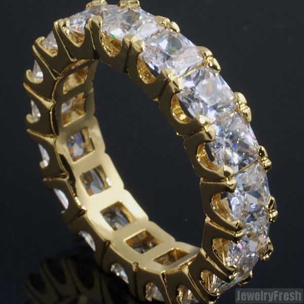 Gold Finish Large Princess Cut Eternity Ring Band