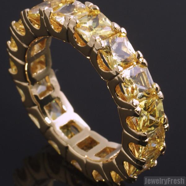 Gold Canary Large Princess Cut Eternity Ring Band