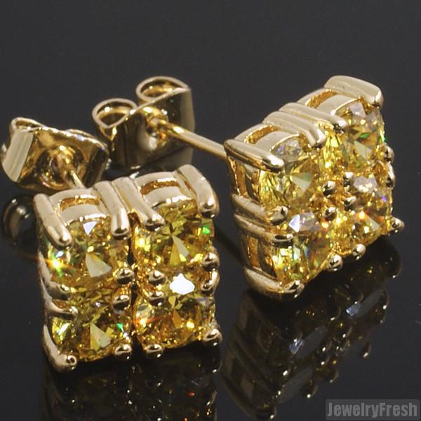 2.00 CTW Four Stone Gold Canary CZ Stud Earrings