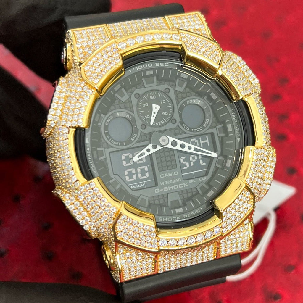 Gold 6.58 CTW Moissanite Iced Out G Shock GA - 100 - JewelryFresh