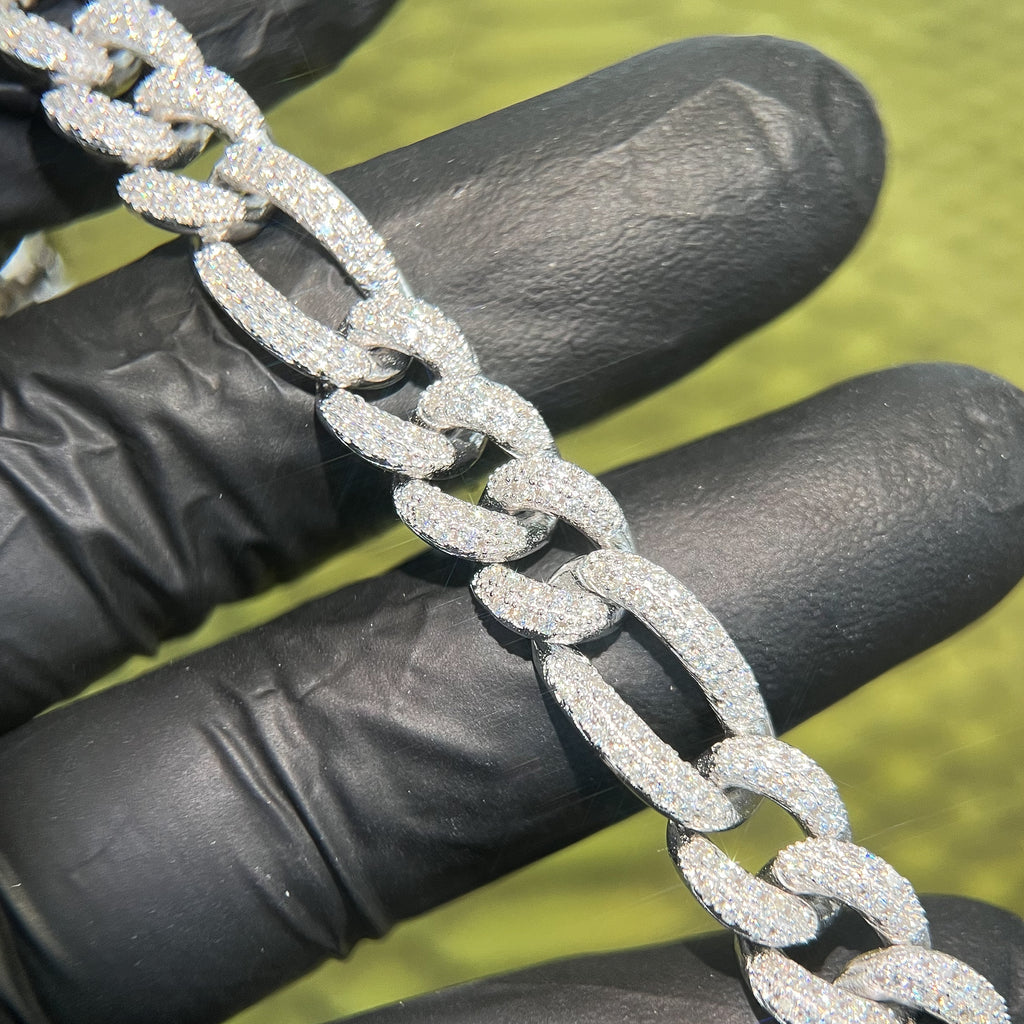 Real 925 Silver VVS Moissanite Figaro Chain