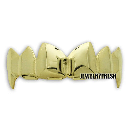 Gold Finish Fangs Style Universal Shiny Teeth Grill