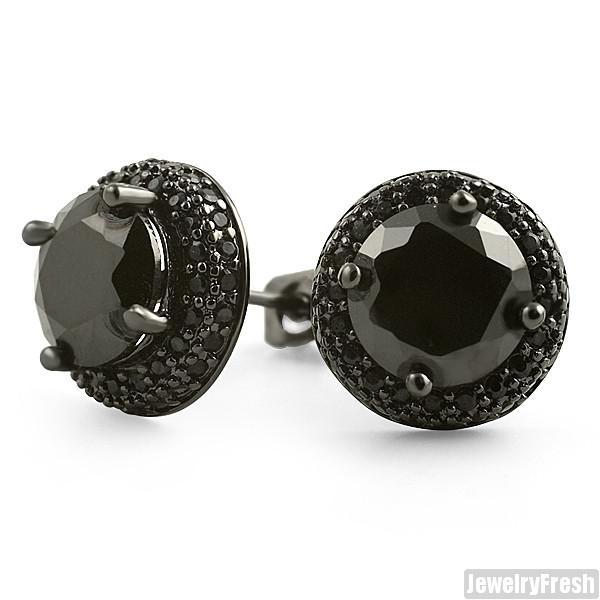 Black Finish Earrings With 2 Carat Center Stone