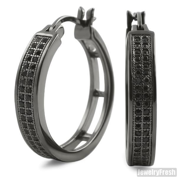 Black 2 Row Micropave CZ 24mm Hoop Earrings