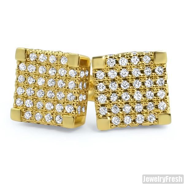 18k Gold Finish CZ Hand Set 9mm Cube Earrings