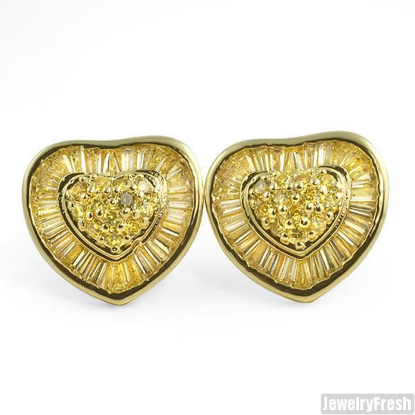 Canary Yellow Large Heart Shaped CZ Earrings