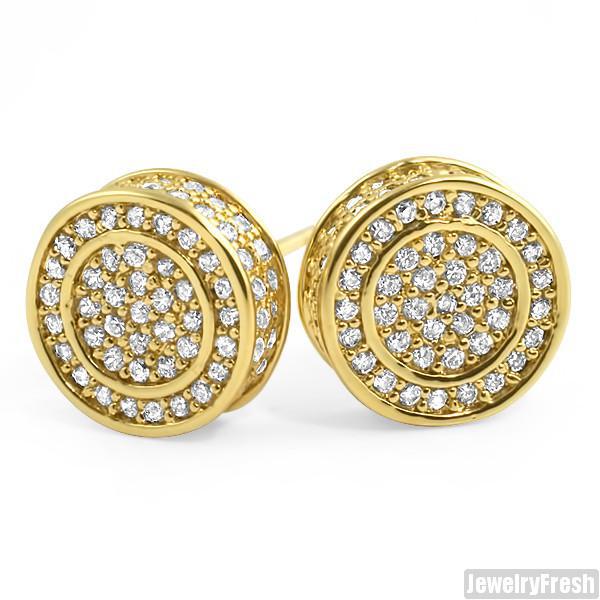 Gold Finish Iced Out 360 Round CZ Earrings