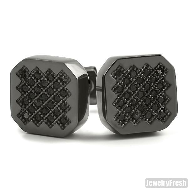 Black Finish Hexagon Micro Pave CZ Stud Earrings